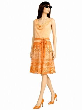 Kay Unger Embroidered Sunset Orange Yellow A-Line Garden Ethereal Dress Size 10